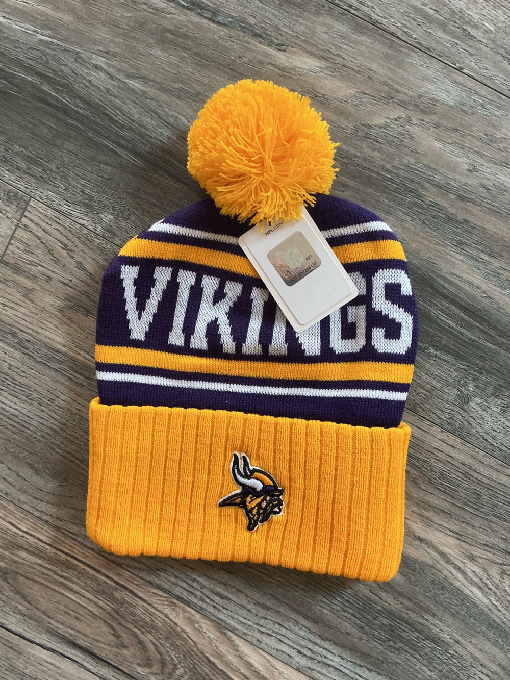 New! NFL Minnesota Vikings Knit Pom Beanie Yellow Purple Officially Licensed
